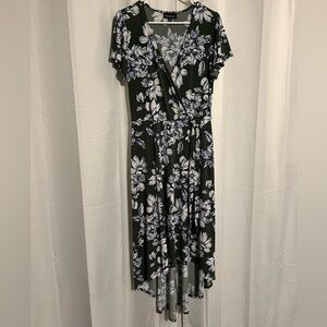 Floral High-Low Dress in Black and White